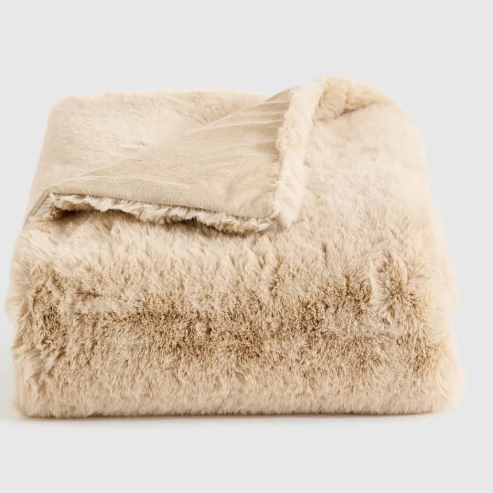 Luxurious White Faux Fur Throw Blanket (Not Cream Like Stock Photo)